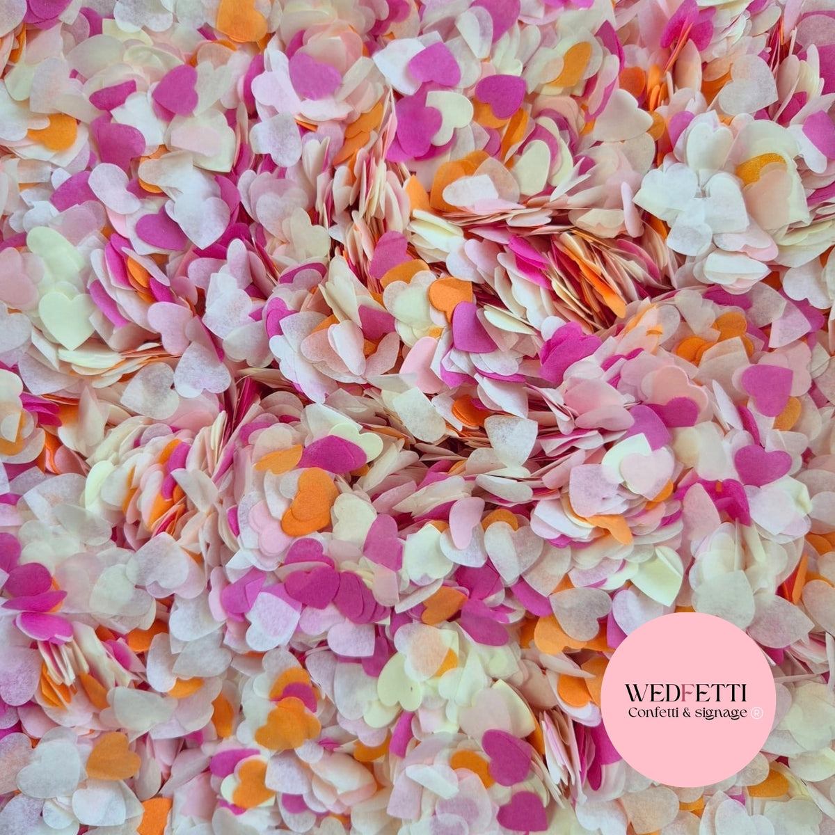 Paper Confetti hearts 1.5cm - Fuschia Baby Pink Light Ivory Orange