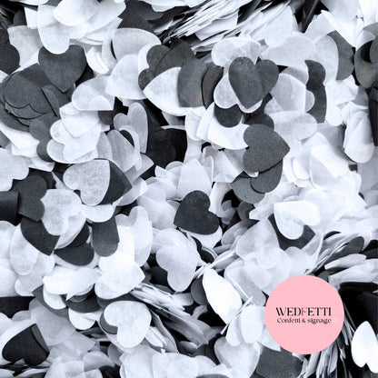 Biodegradable paper Confetti hearts - Black & White