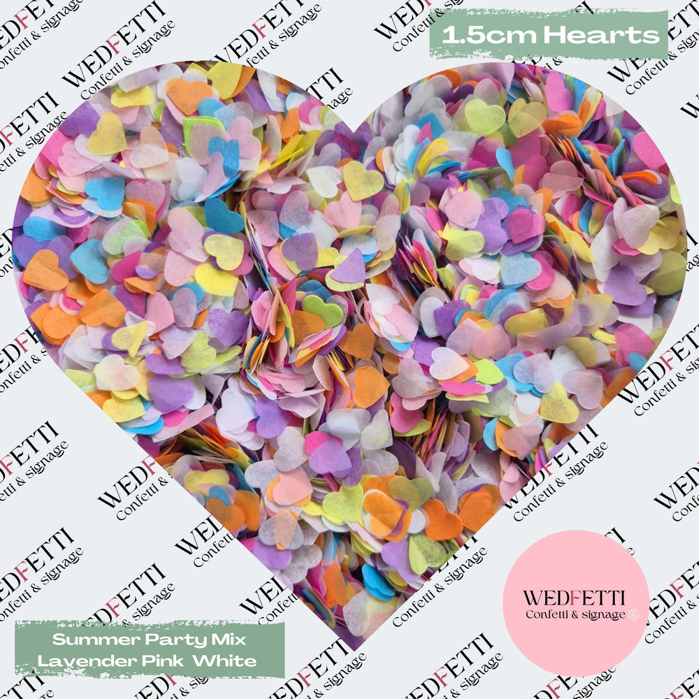 Paper Confetti hearts 1.5cm - Summer Party Mix Lavender Pink White