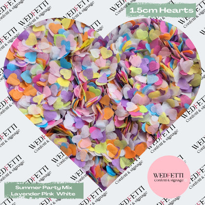 Paper Confetti hearts 1.5cm - Summer Party Mix Lavender Pink White