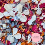 FlutterFly + Burgundy Rose, Dusty Blue & Burnt Orange petals