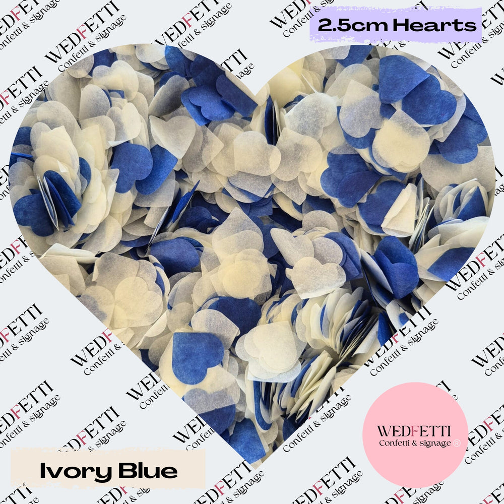 Biodegradable paper Confetti hearts - Ivory Blue