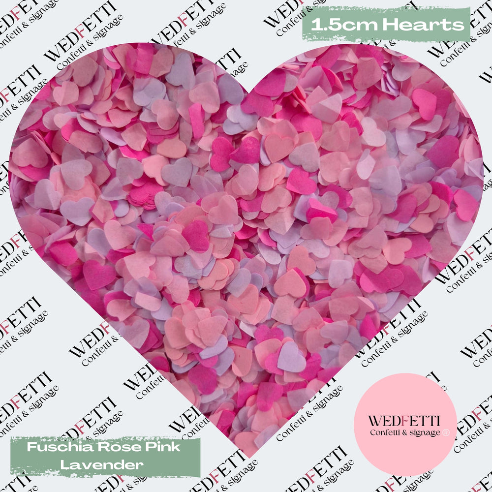 Paper Confetti hearts 1.5cm - Fuschia Rose Pink Lavender