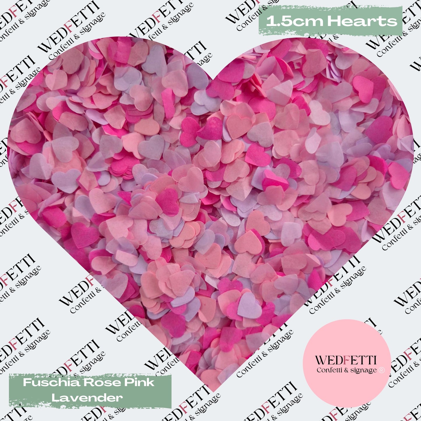 Paper Confetti hearts 1.5cm - Fuschia Rose Pink Lavender