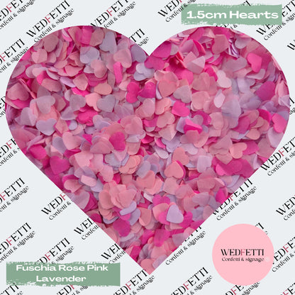 Paper Confetti hearts 1.5cm - Fuschia Rose Pink Lavender