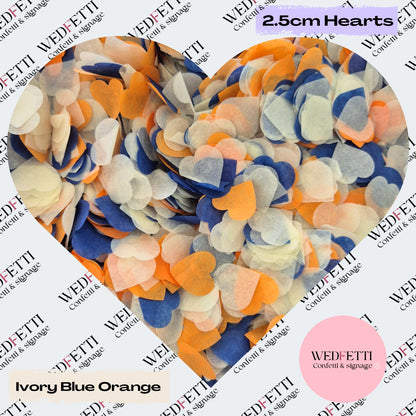 Biodegradable paper Confetti hearts - Ivory Blue Orange