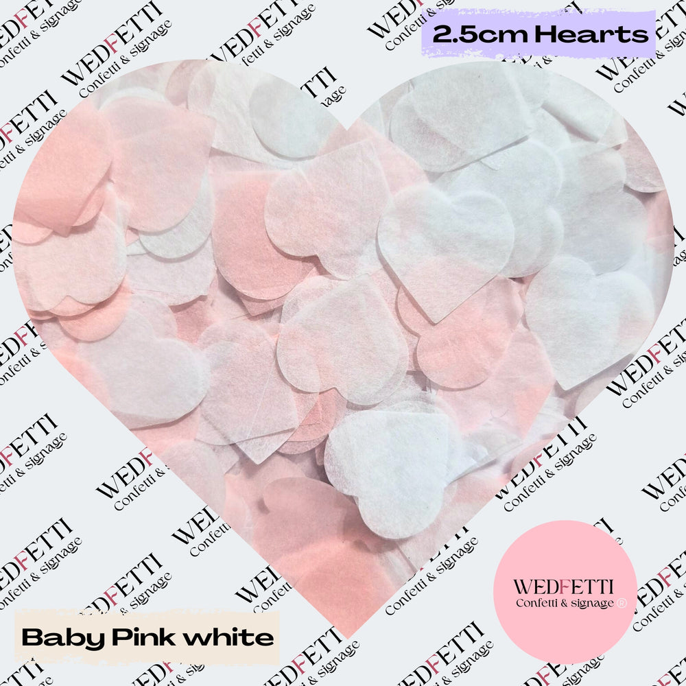 Biodegradable paper Confetti hearts - Baby Pink White