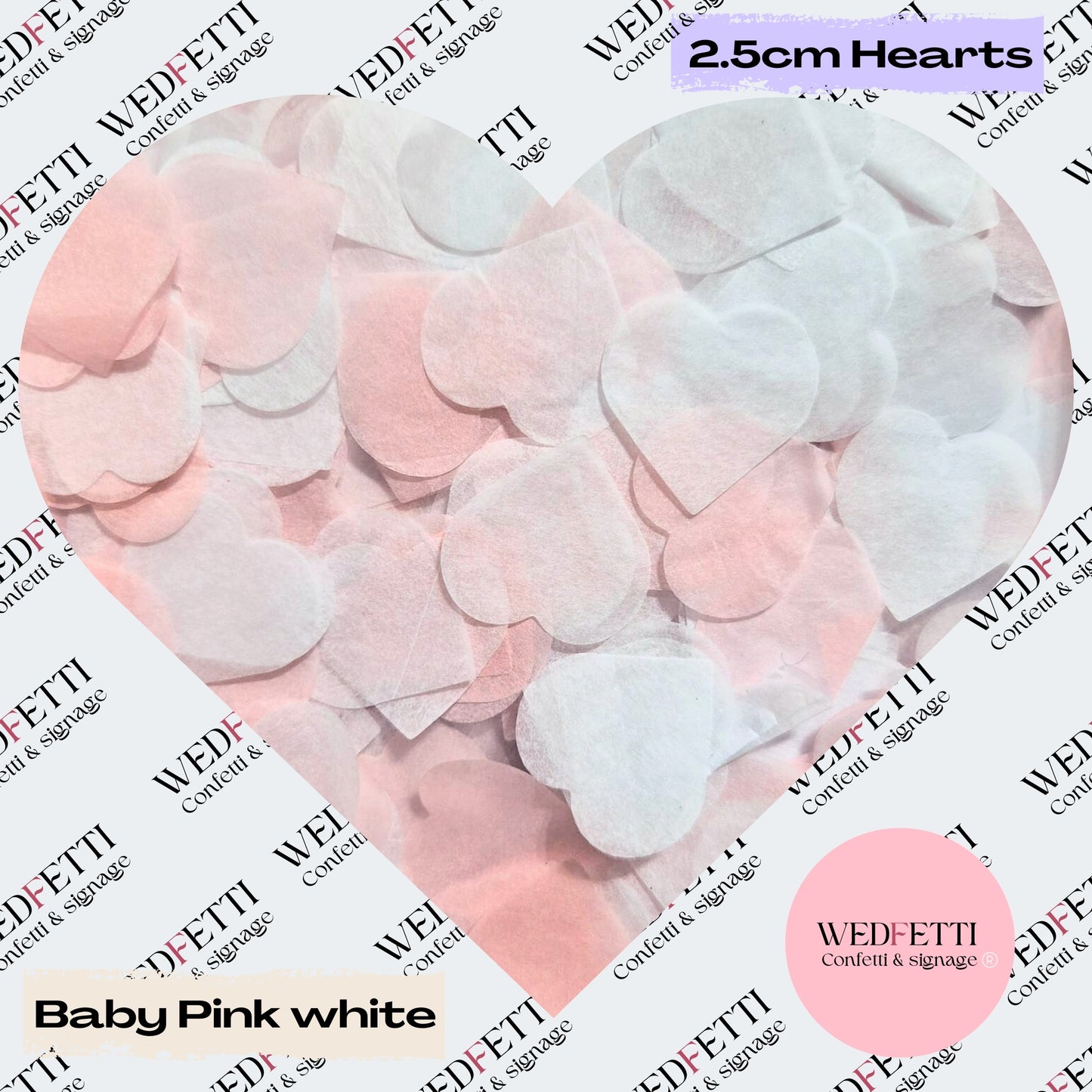 Biodegradable paper Confetti hearts - Baby Pink White