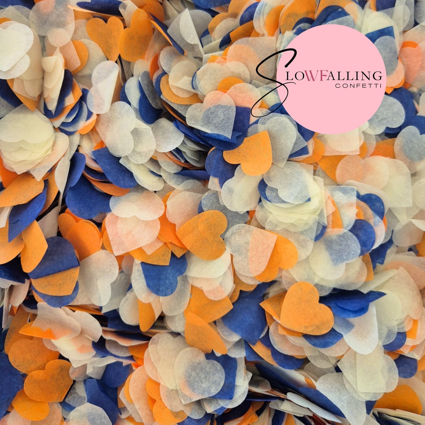 Biodegradable paper Confetti hearts - Ivory Blue Orange