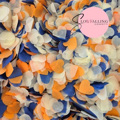 Biodegradable paper Confetti hearts - Ivory Blue Orange