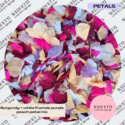 Burgundy Rose petal + Ivory white Fuschia Purple Peach Petal mix
