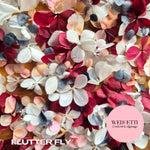 FlutterFly® Petal Confetti - Burgundy White + Dusty Blue Peach Gradient