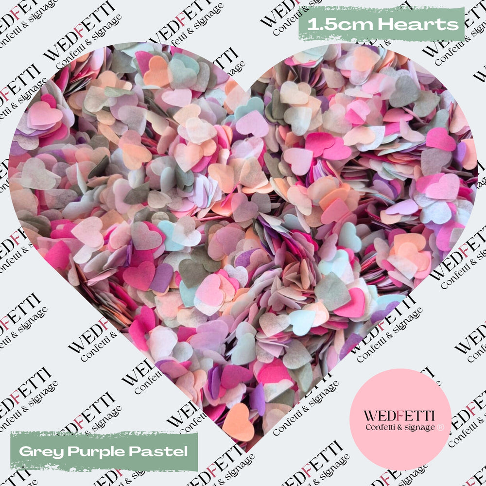 Paper Confetti hearts 1.5cm - Grey Purple Pastel