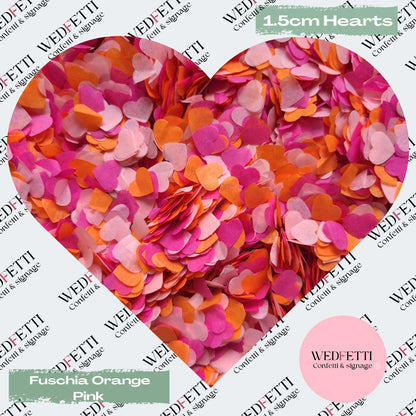 Paper Confetti hearts 1.5cm - Fuschia Orange Pink