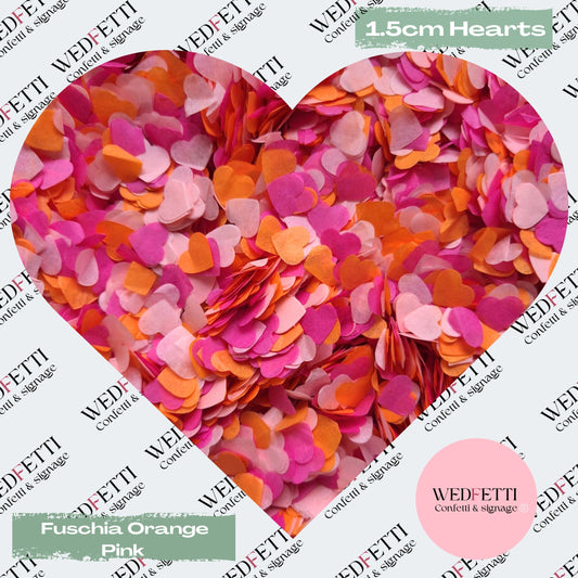 Paper Confetti hearts 1.5cm - Fuschia Orange Pink