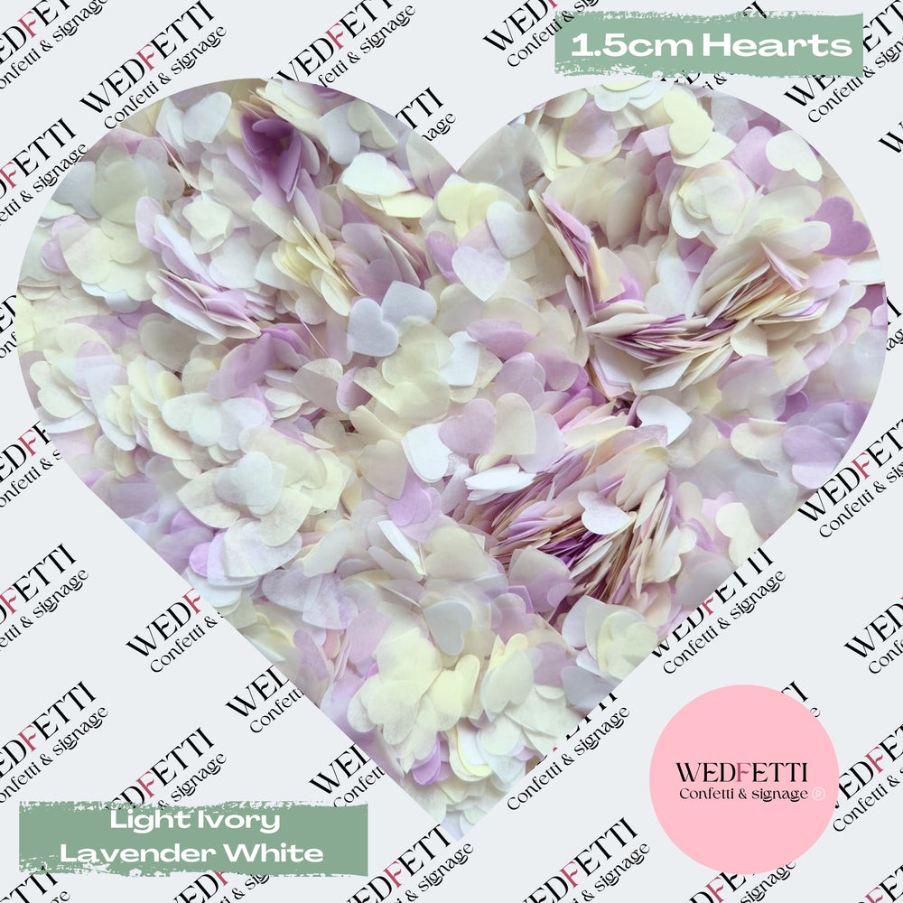Paper Confetti hearts 1.5cm - Light Ivory Lavender White