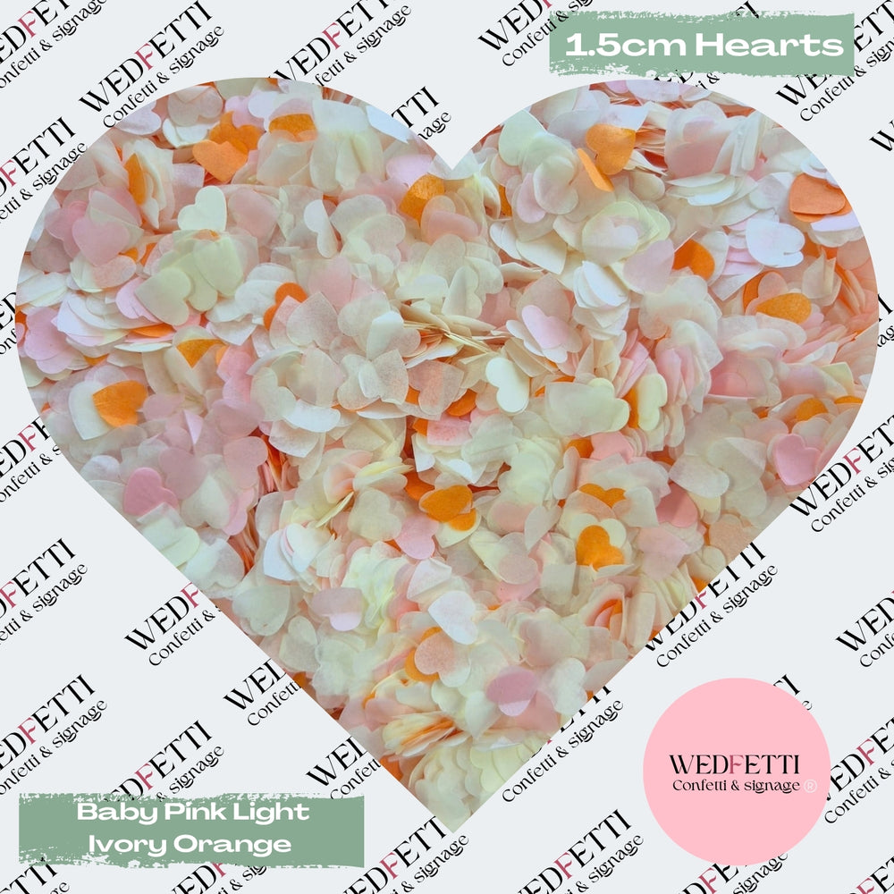 Paper Confetti hearts 1.5cm - Baby Pink Light Ivory Orange
