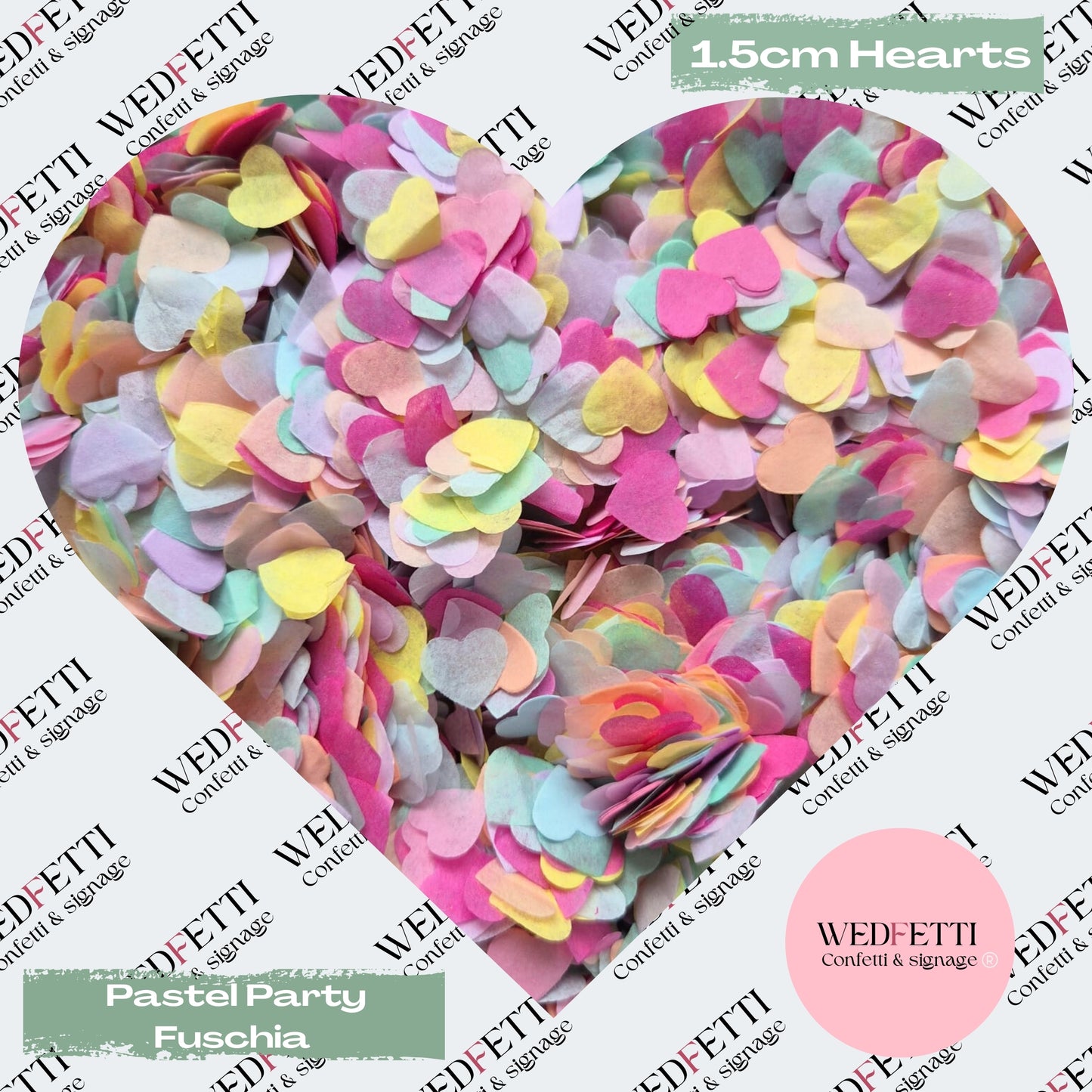Paper Confetti hearts 1.5cm - Pastel Party Fuschia Mix