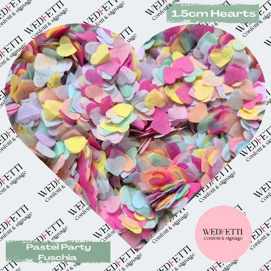 Paper Confetti hearts 1.5cm - Pastel Party Fuschia Mix