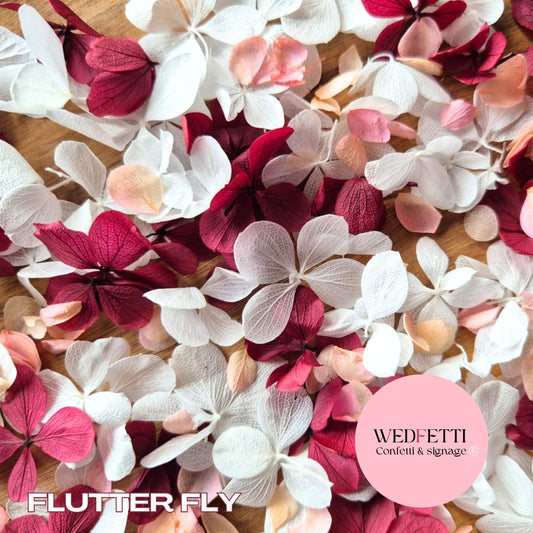 FlutterFly® Petal Confetti - Burgundy White + Peach Gradient
