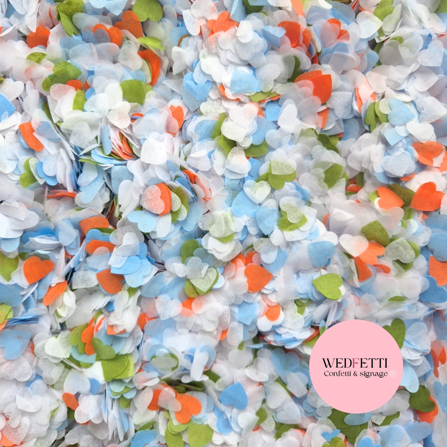 Paper Confetti hearts 1.5cm - Deep Sage Burnt orange Dusty Blue white