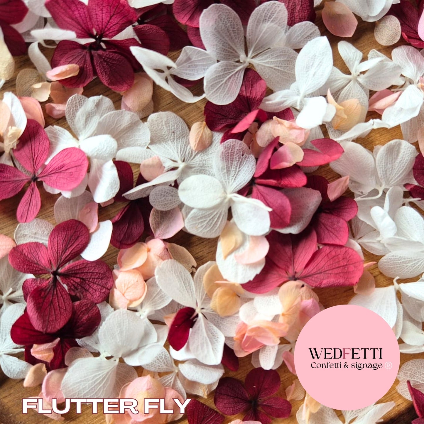 FlutterFly® Petal Confetti - Burgundy White + Peach Gradient