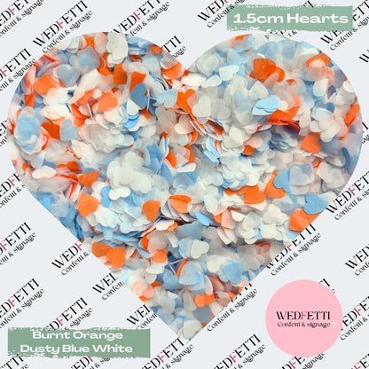 Paper Confetti hearts 1.5cm - Burnt orange Dusty Blue White