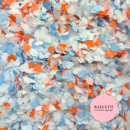 Paper Confetti hearts 1.5cm - Burnt orange Dusty Blue White