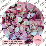 Circles Large 2.5cm Biodegradable -  light Ivory plum Burgundy Rose Pink