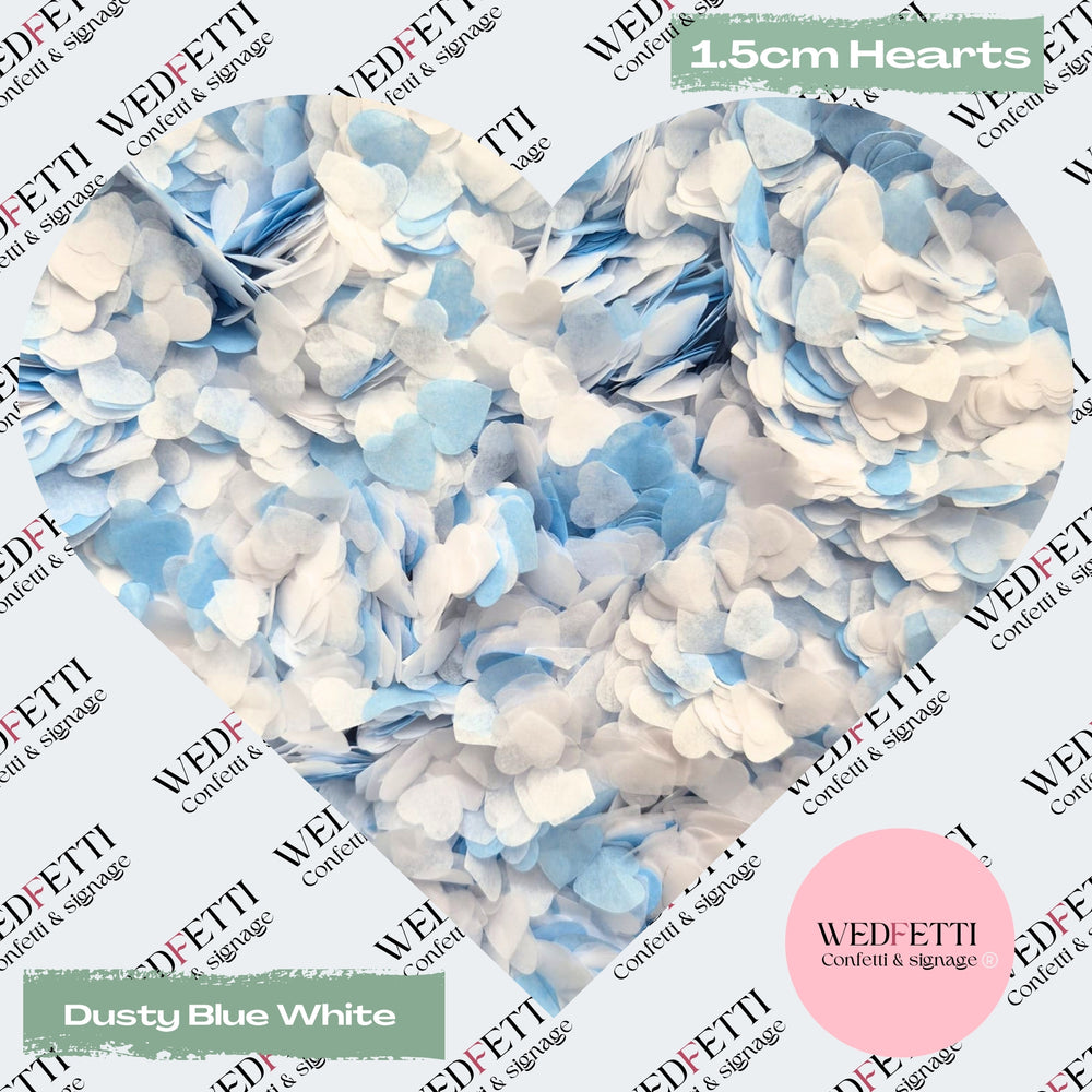 Paper Confetti hearts 1.5cm - Dusty Blue White