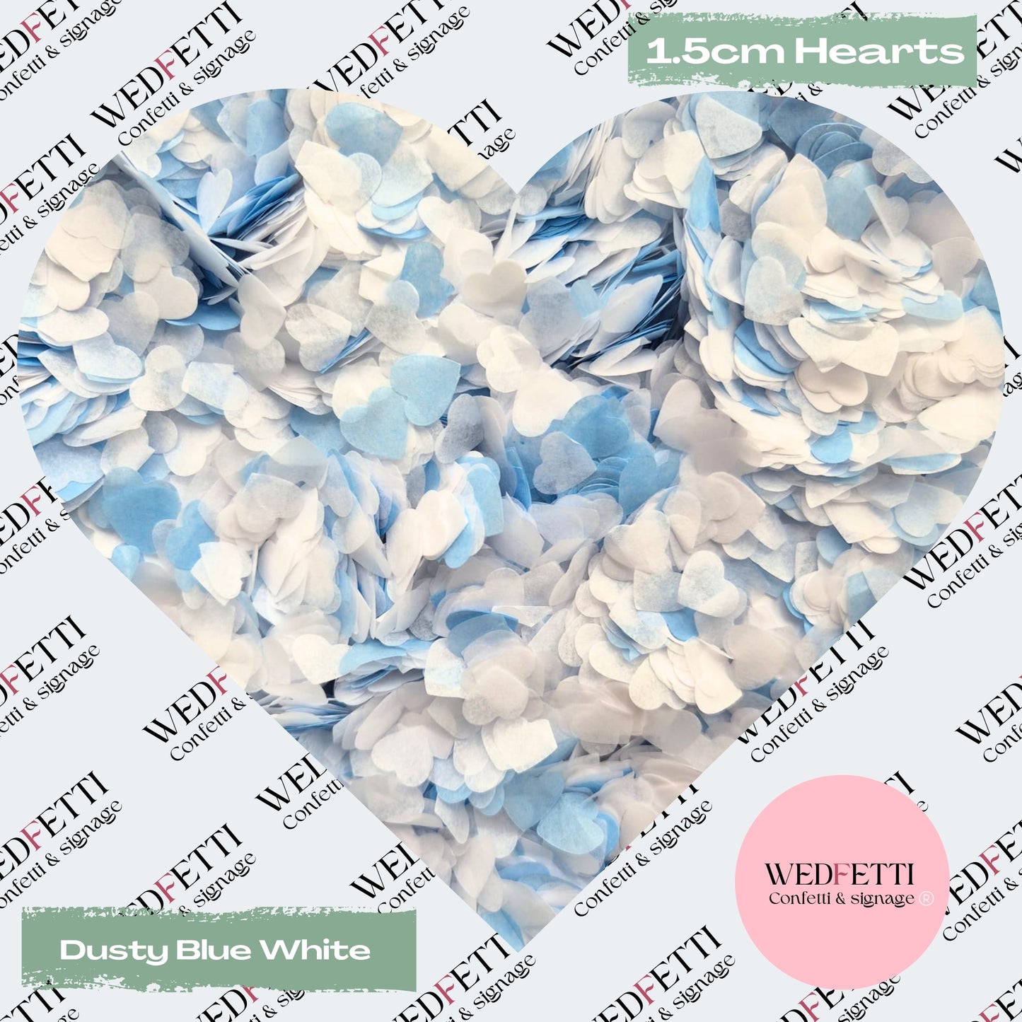 Paper Confetti hearts 1.5cm - Dusty Blue White