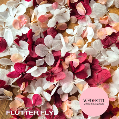 FlutterFly® Petal Confetti - Burgundy White + Peach Gradient