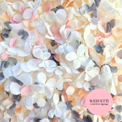 FlutterFly® Petal Confetti - White + Peach Gradient Dusty Blue Snow Petals