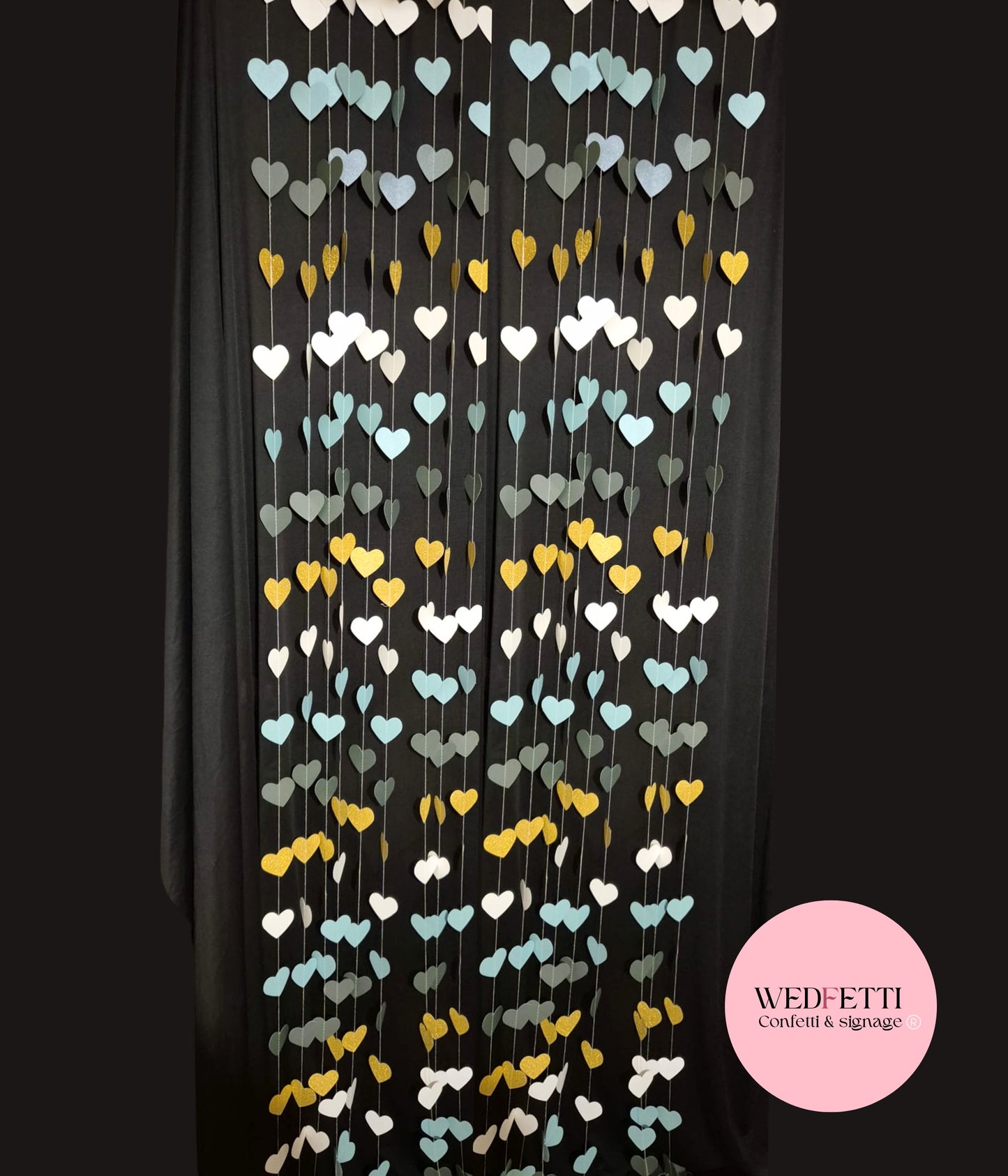 Paper Confetti Curtain - Sage Gold Hearts 4m