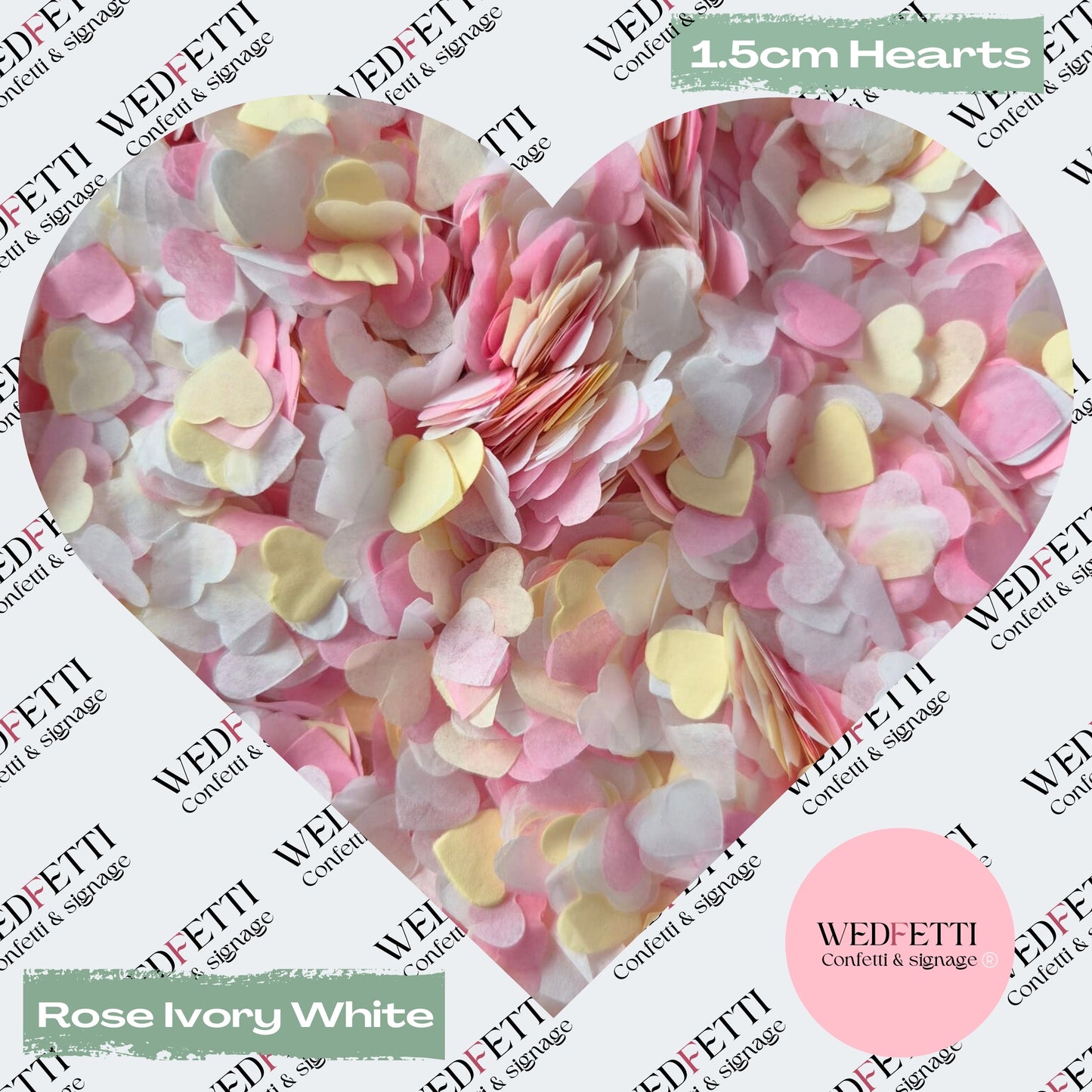 Paper Confetti hearts 1.5cm - Rose Ivory White