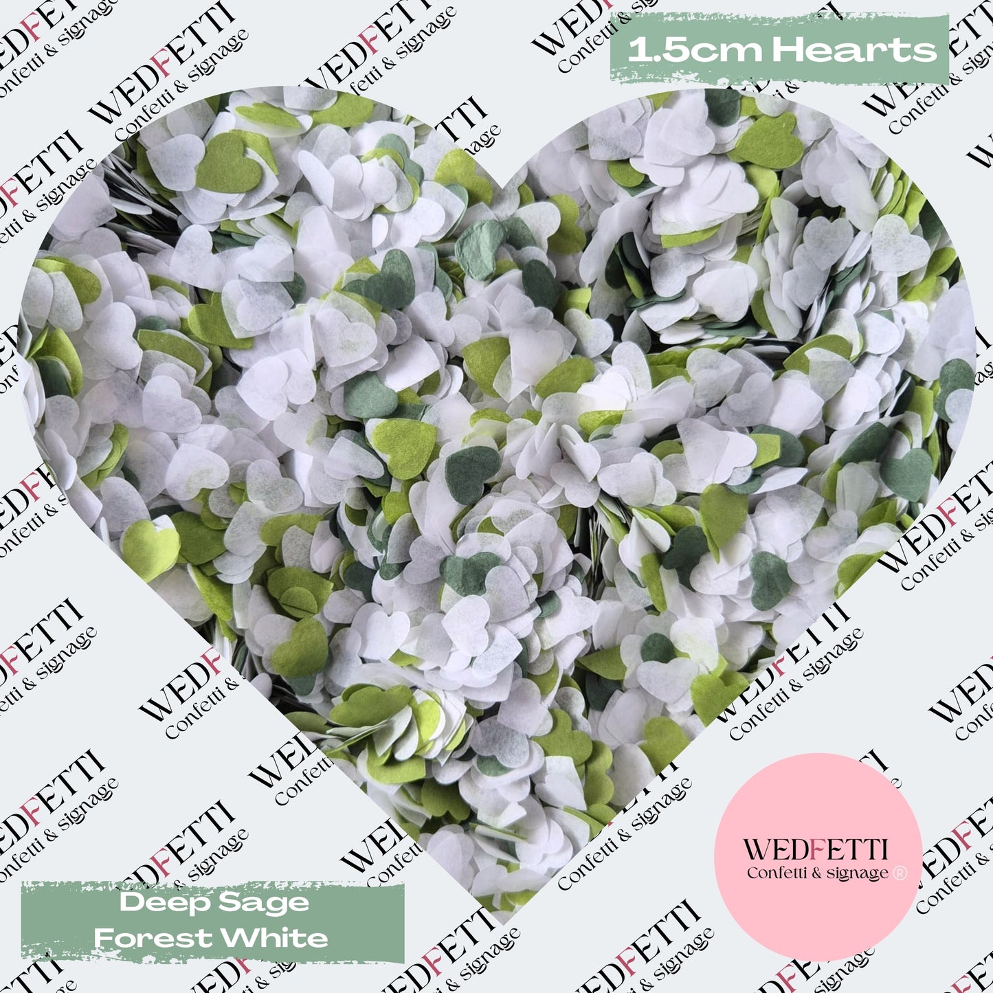 Paper Confetti hearts 1.5cm - Deep Sage Forest White