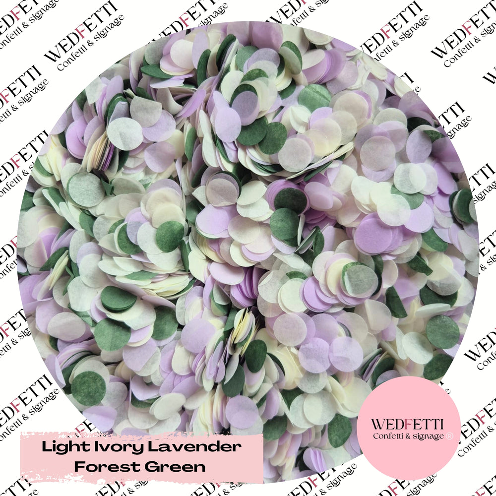 Slow falling paper Confetti - Light Ivory Lavender Forest Green