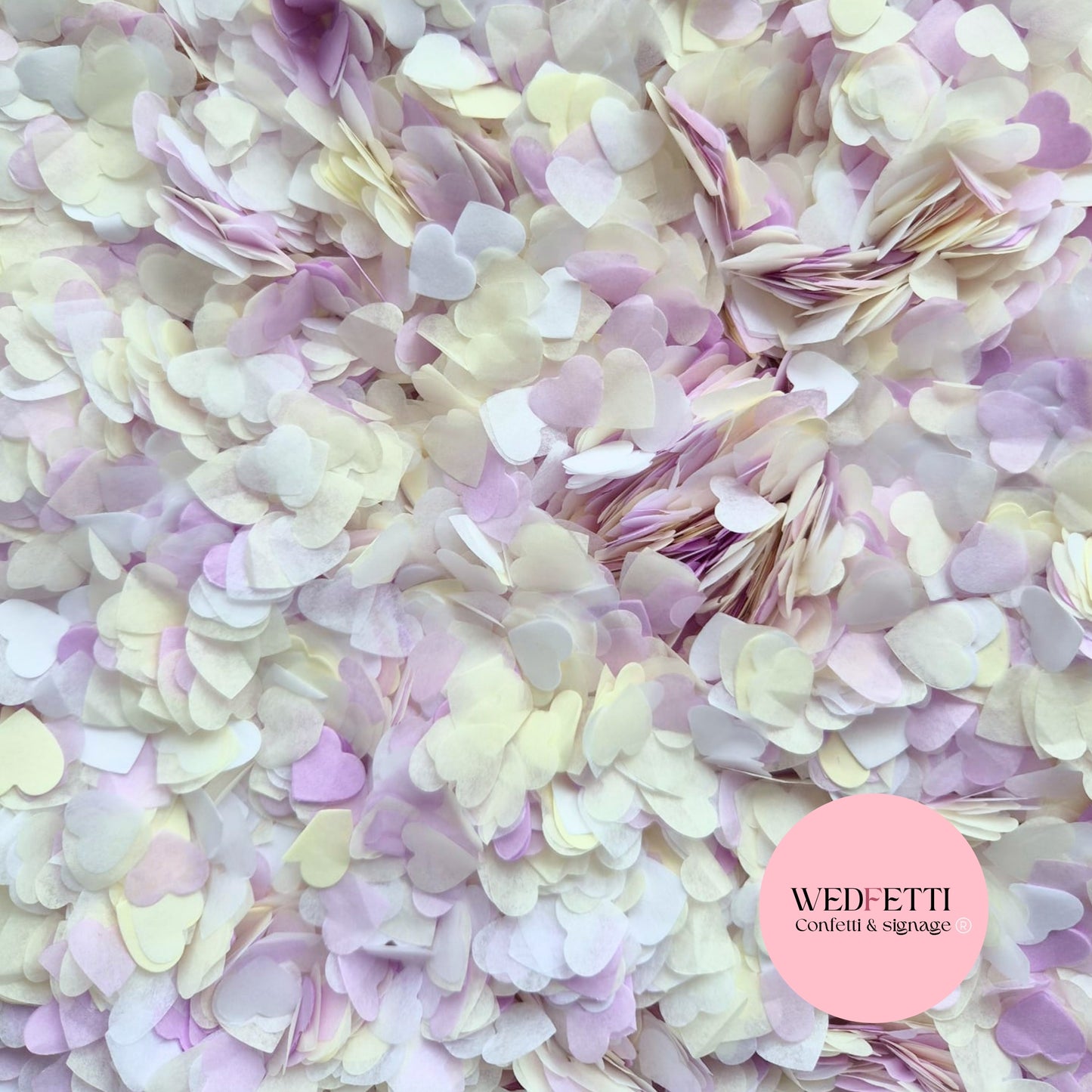 Paper Confetti hearts 1.5cm - Light Ivory Lavender White