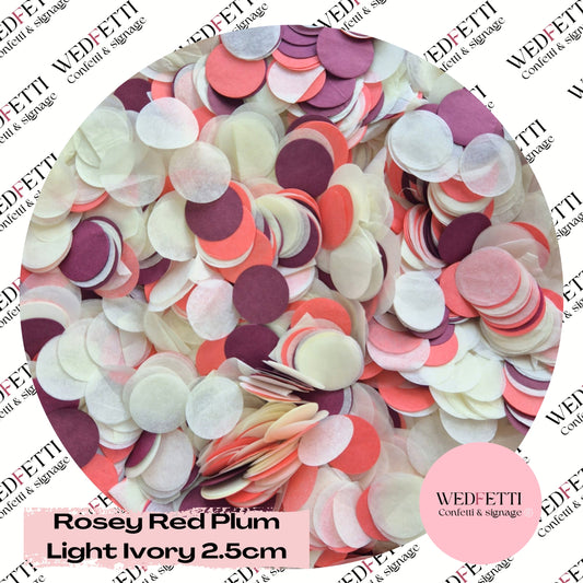 Circles Large 2.5cm Biodegradable - Rosey Red light Ivory plum Burgundy