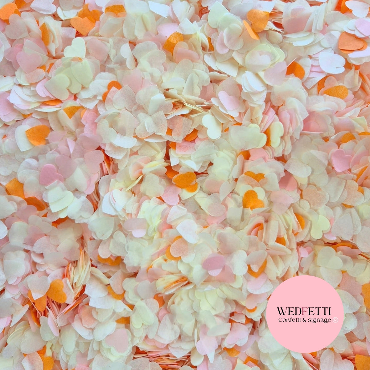 Paper Confetti hearts 1.5cm - Baby Pink Light Ivory Orange