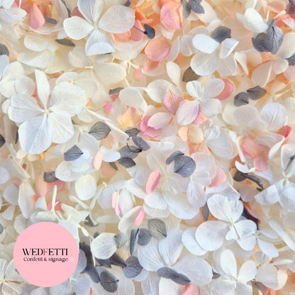 FlutterFly® Petal Confetti - White + Peach Gradient Dusty Blue Snow Petals