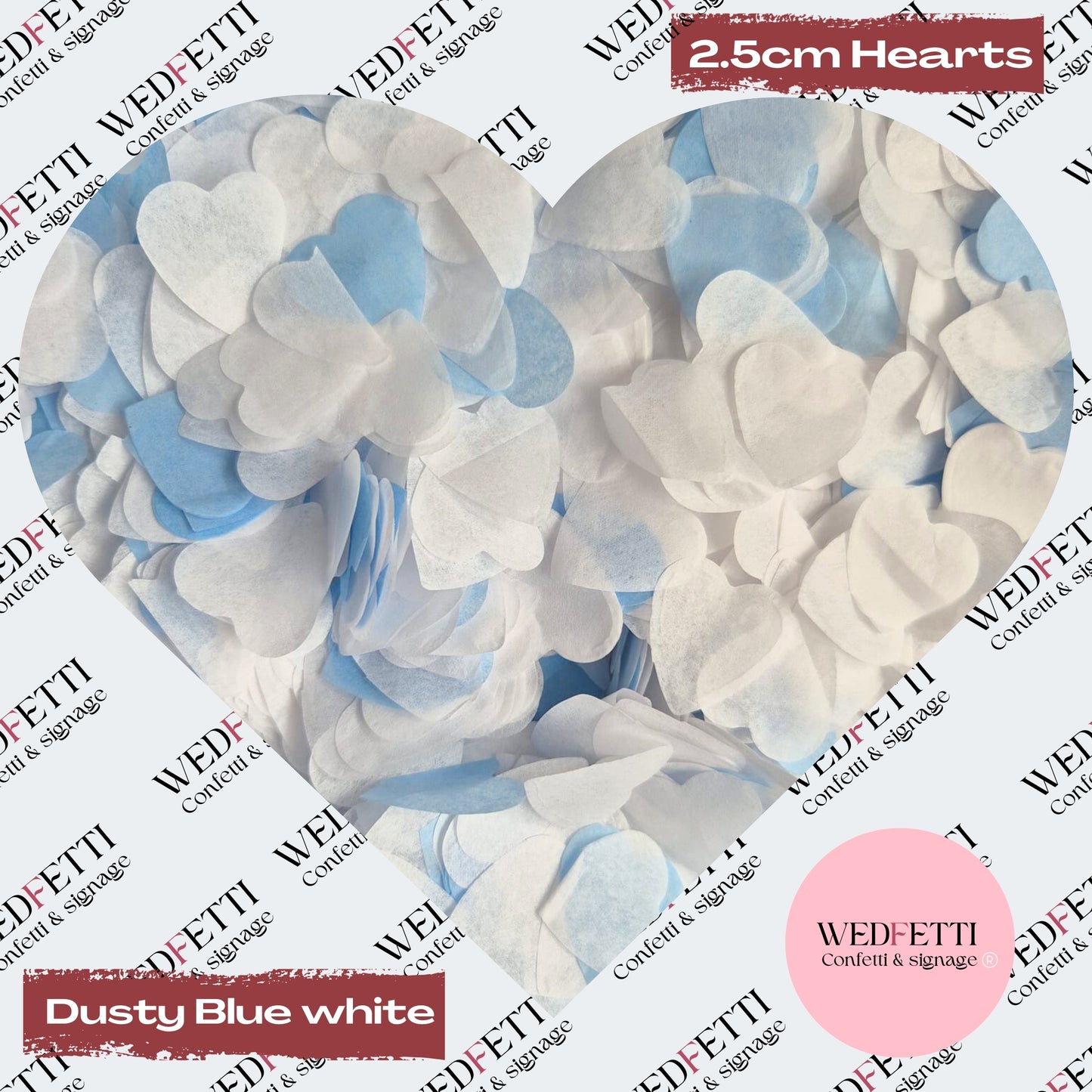 Biodegradable paper Confetti hearts - Dusty Blue white