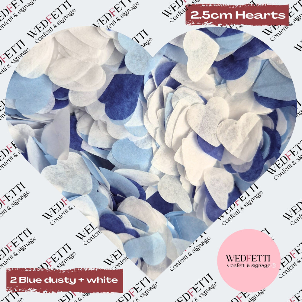 Biodegradable paper Confetti hearts - 2 Blue Dusty + White