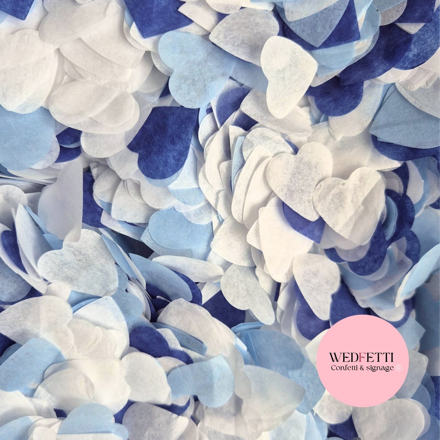 Biodegradable paper Confetti hearts - 2 Blue Dusty + White