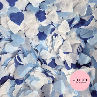 Biodegradable paper Confetti hearts - 2 Blue Dusty + White