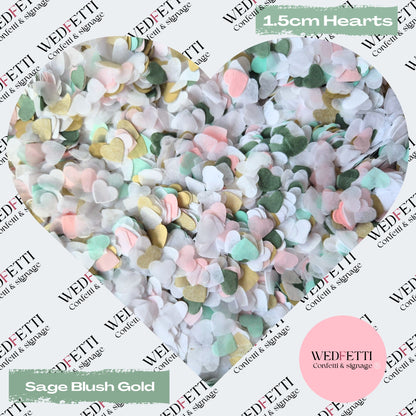 Paper Confetti hearts 1.5cm - Sage Gold Blush