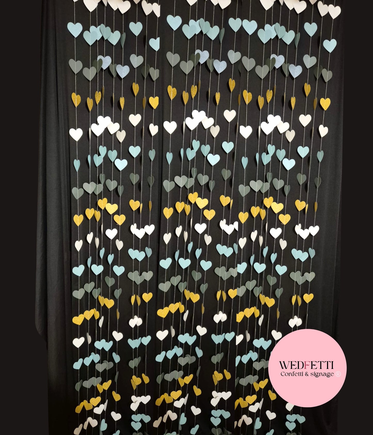 Paper Confetti Curtain - Sage Gold Hearts 4m