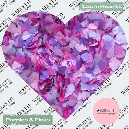 Paper Confetti hearts 1.5cm - Purples & Pinks