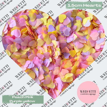 Paper Confetti hearts 1.5cm - Peach Pink Purple Yellow