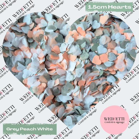 Paper Confetti hearts 1.5cm - Peach Grey White